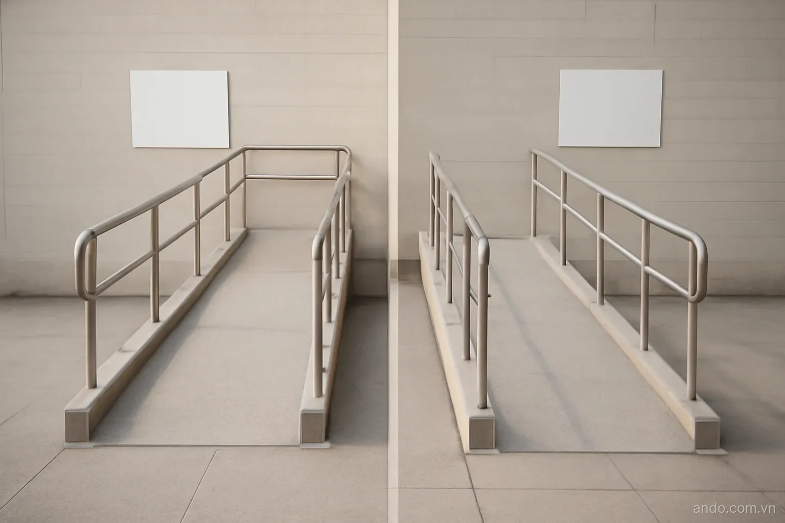 The same ramp drawn twice side by side, once ascending and once descending, diagram style, no text